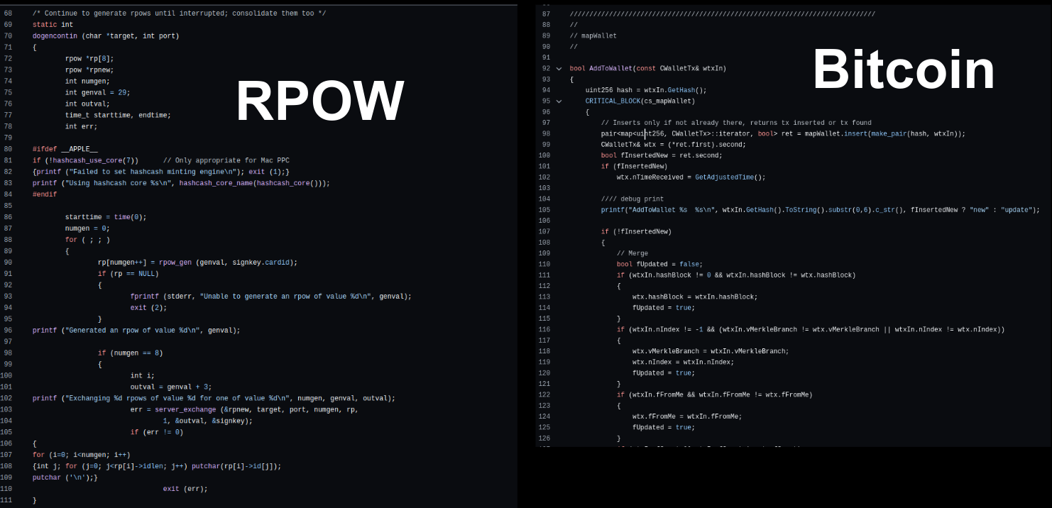 Сравнение кода RPOW Финни и Биткоина Накамото